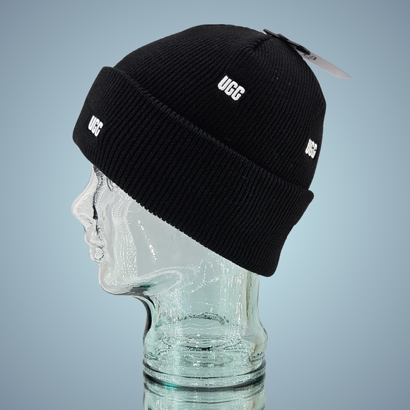 Ugg Hat Beanie Black Wool Blend Cuffed Scatter Logo Streetwear Outdoor Gift